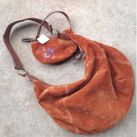Y2k Faux Suede Shoulder Bag & Mini Bag  Embroidered - Picture 1 of 6